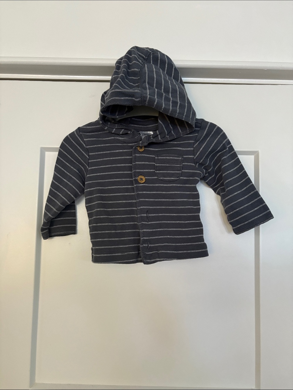 Carter’s Baby Hooded Striped Button-Up Jacket - Gray with White Stripes